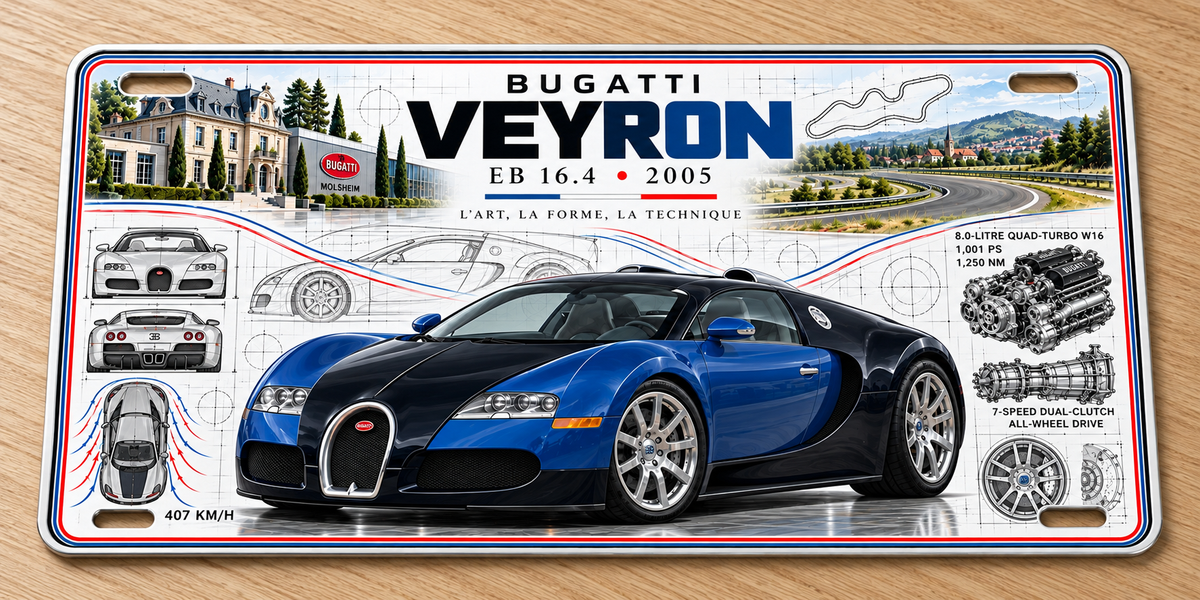 Bugatti Veyron metal wall sign, glossy Printed show plate