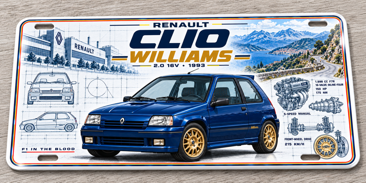 Renault Clio Williams metal wall sign, glossy Printed show plate