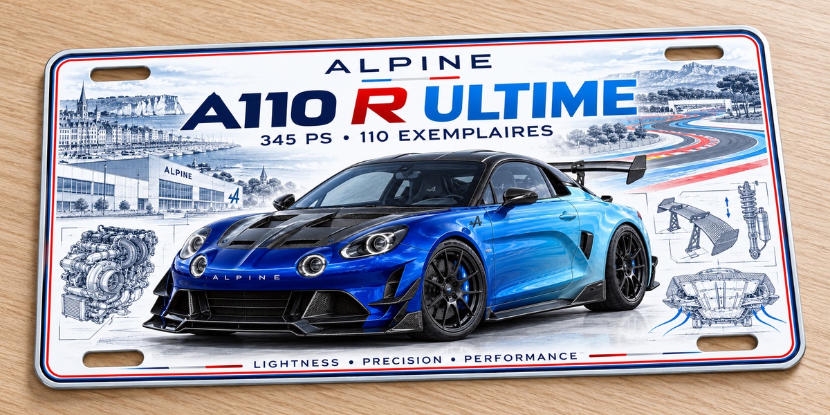 Alpine A110R Ultime metal wall sign, glossy Printed show plate - Free Postage