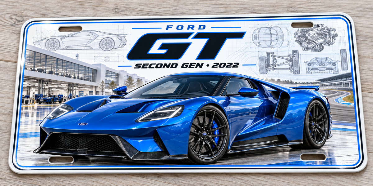 Ford GT metal wall sign, glossy Printed show plate - Blue - Free Uk postage