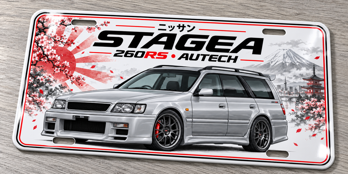 Nissan Stagea 260RS Autech Japanese metal wall sign, glossy Printed show plate