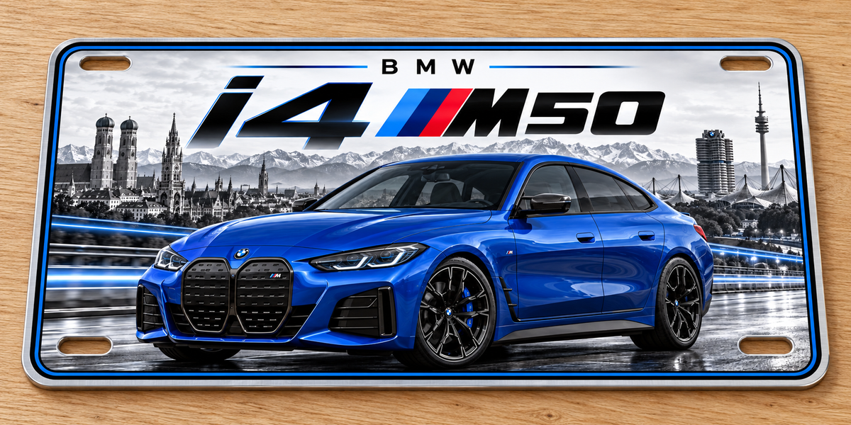 BMW i4 M50 metal wall sign, glossy Printed show plate - Free Postage