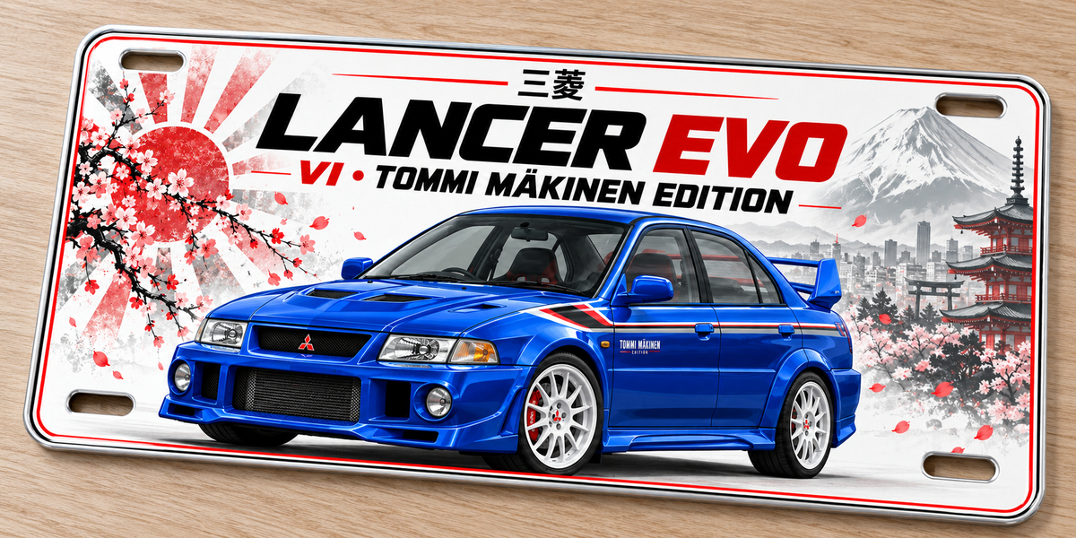 Lancer EVO TME Japanese metal wall sign, glossy Printed show plate