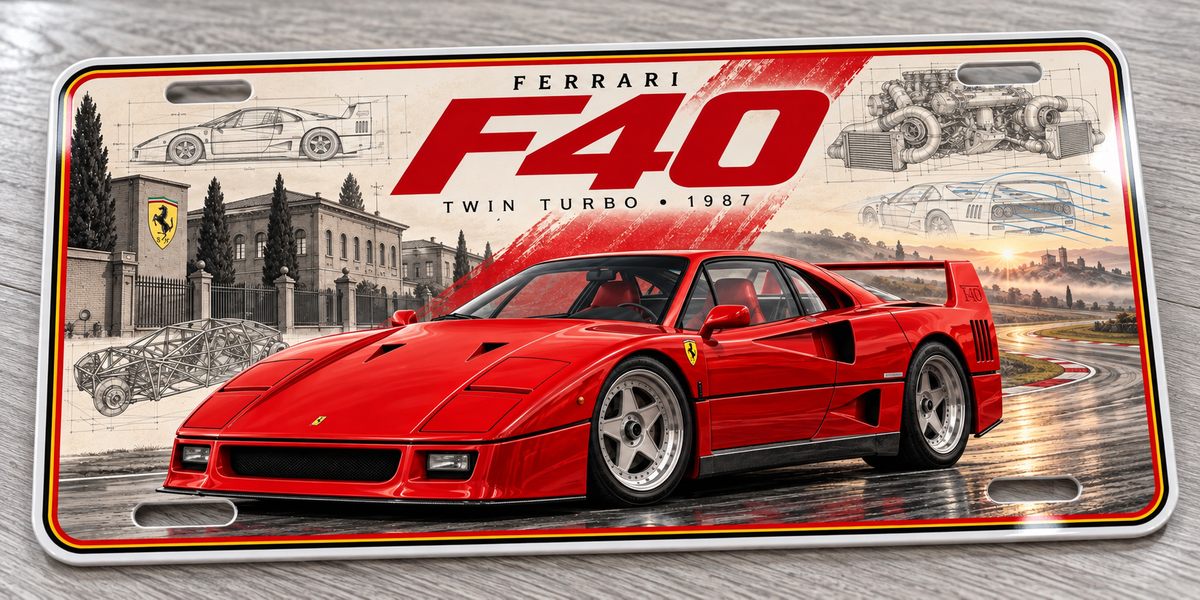 Ferrari F40 metal wall sign, glossy Printed show plate - Free Uk postage