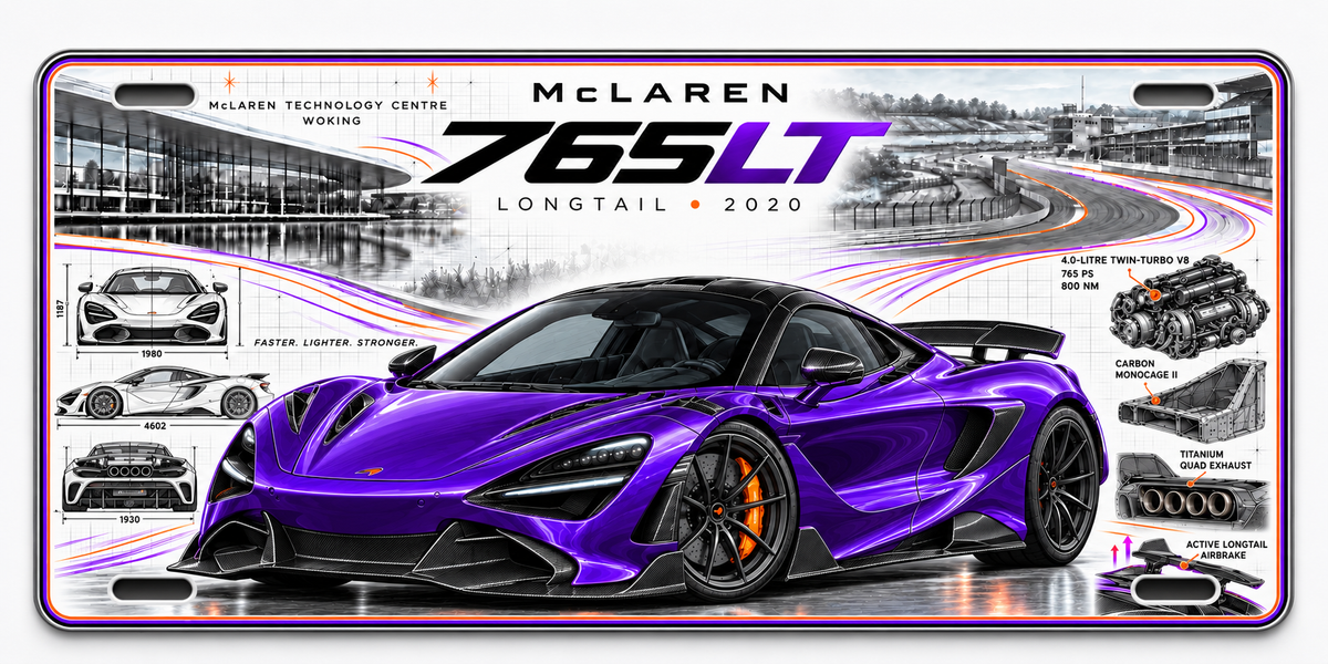 McLaren 765LT metal wall sign, glossy Printed show plate - Free UK postage
