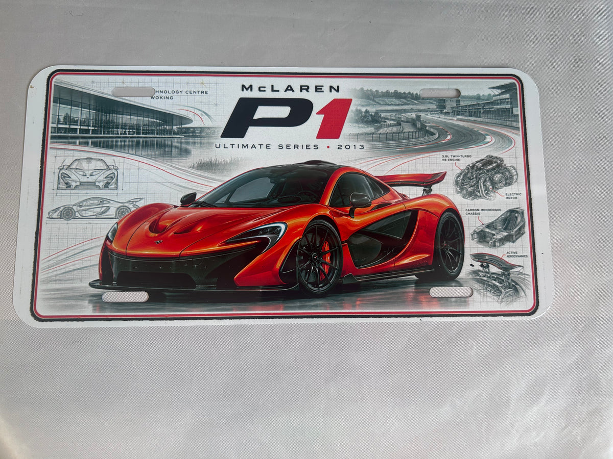 Mclaren P1 metal wall sign, glossy Printed show plate