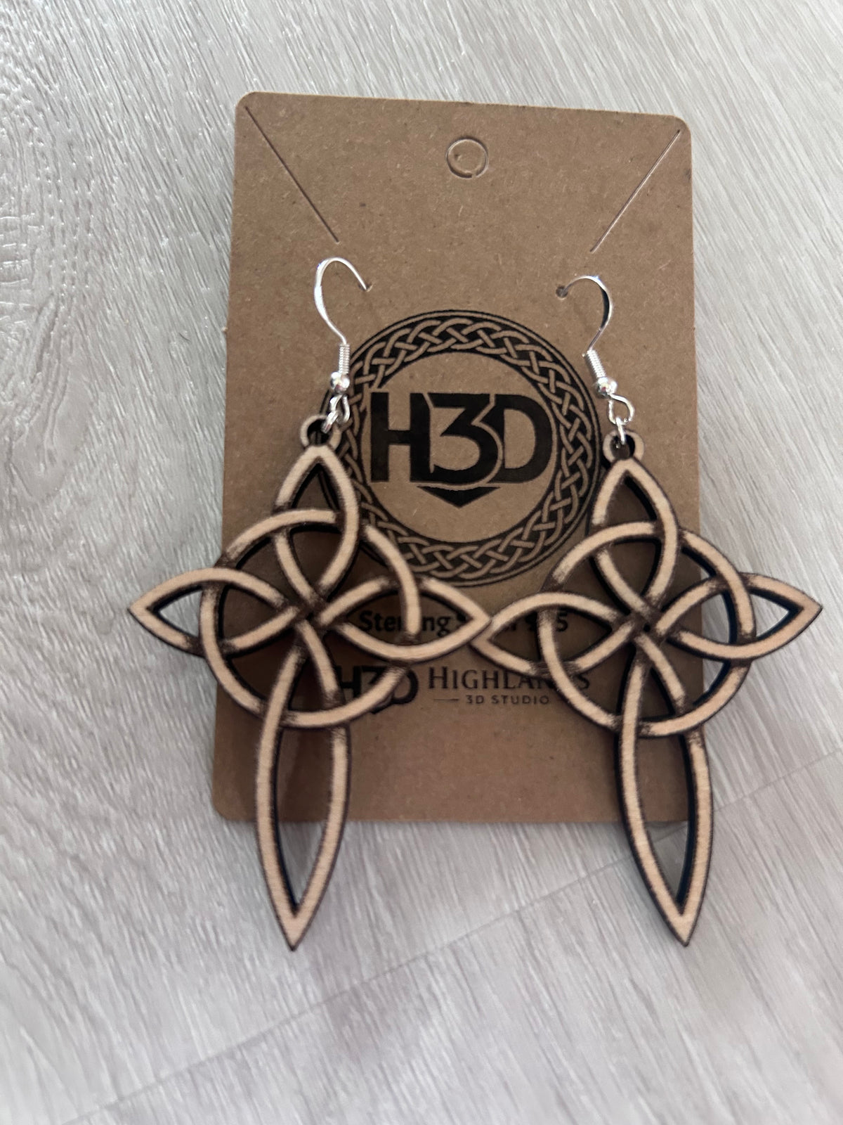 Celtic cross Wooden Dangle Drop Earrings sterling Silver Hooks