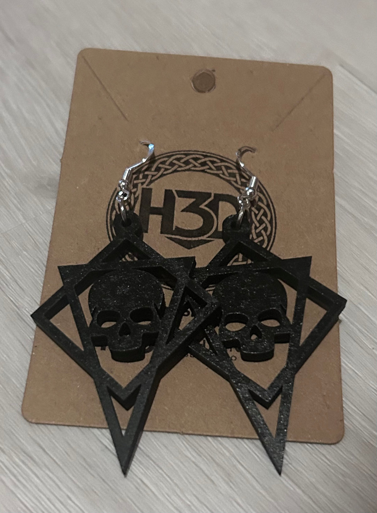 handmade black skull Wooden Dangle Drop Earrings sterling Silver Hook - Free Postage