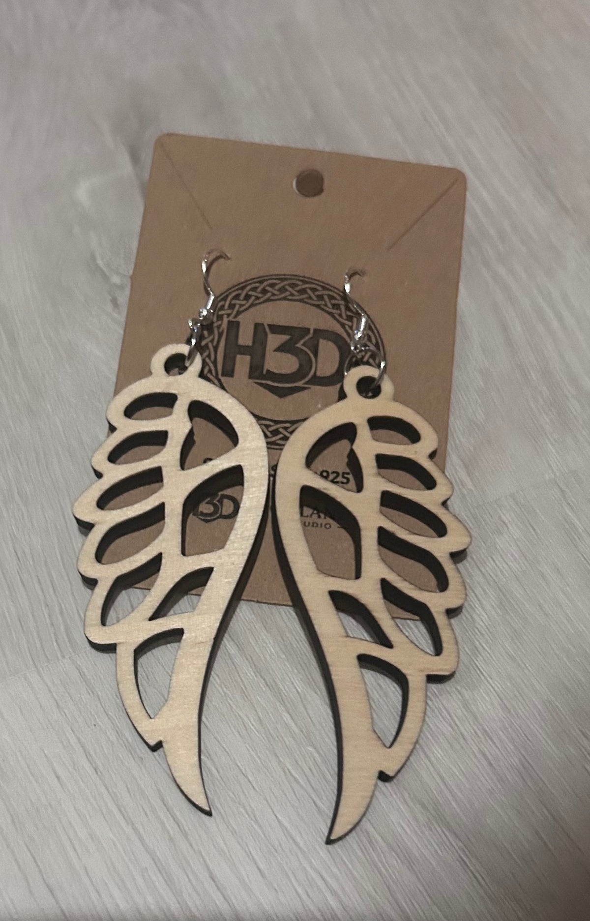 Earrings Angel Wings Wooden Dangle Drop Earrings - Free postage
