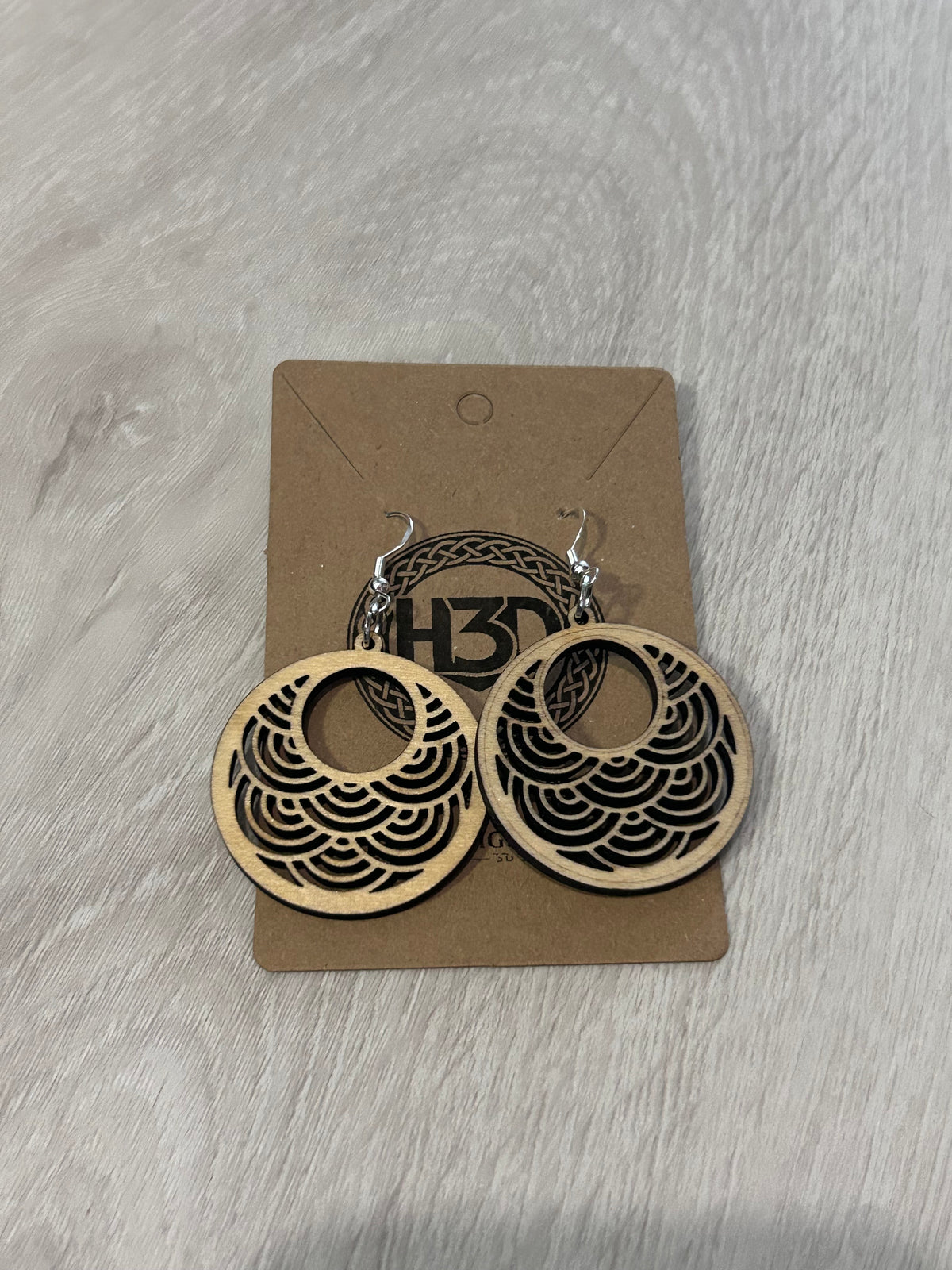 Celtic swirling winds Wooden Dangle Drop Earrings sterling Silver Hooks - Free Postage