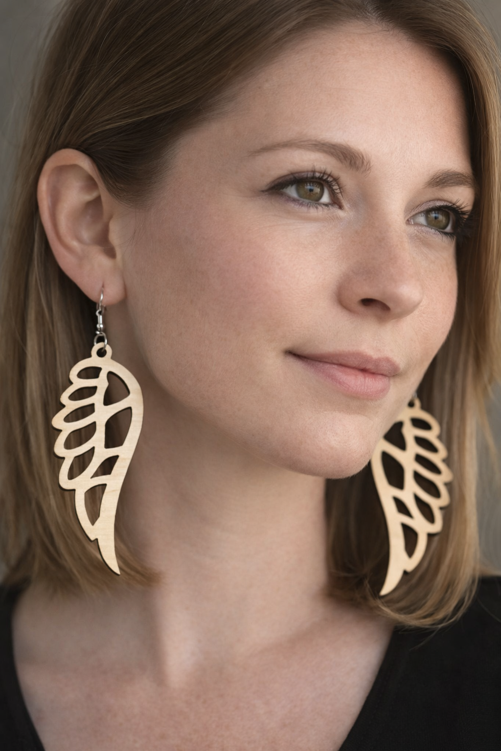 Earrings Angel Wings Wooden Dangle Drop Earrings - Free postage