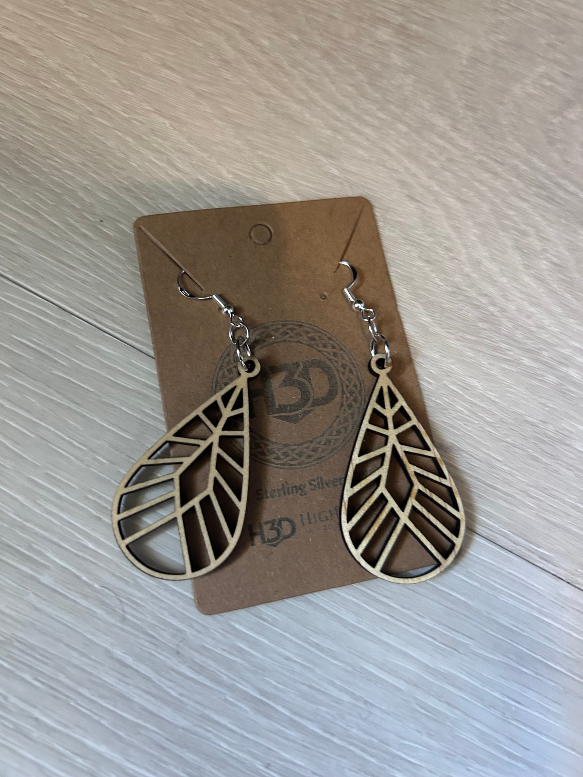 Drop leaf Wooden Dangle Drop Earrings sterling Silver Hooks - Free Postage