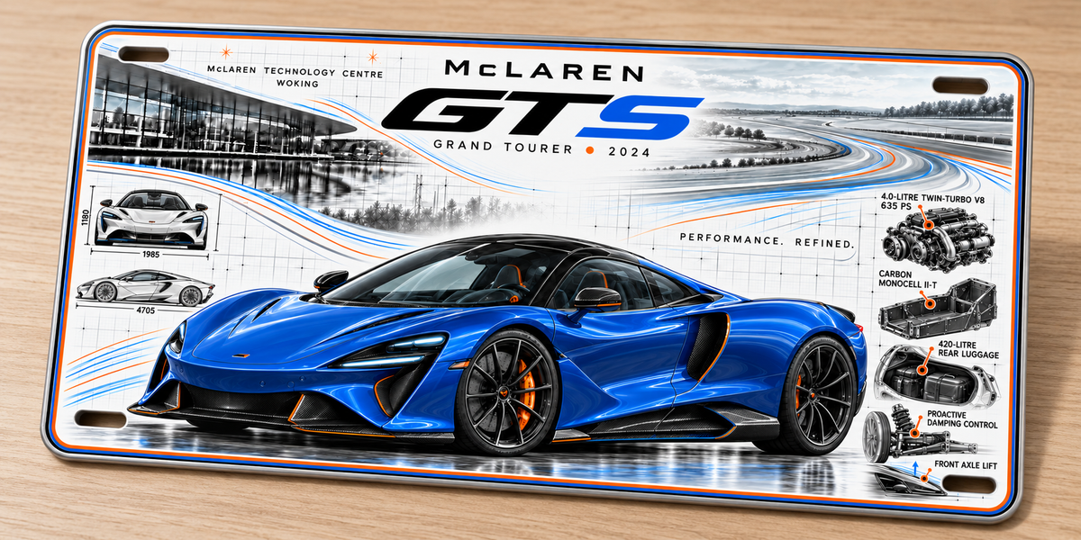 McLaren GTS metal wall sign, glossy Printed show plate