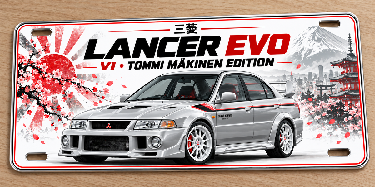 Lancer EVO TME Japanese metal wall sign, glossy Printed show plate