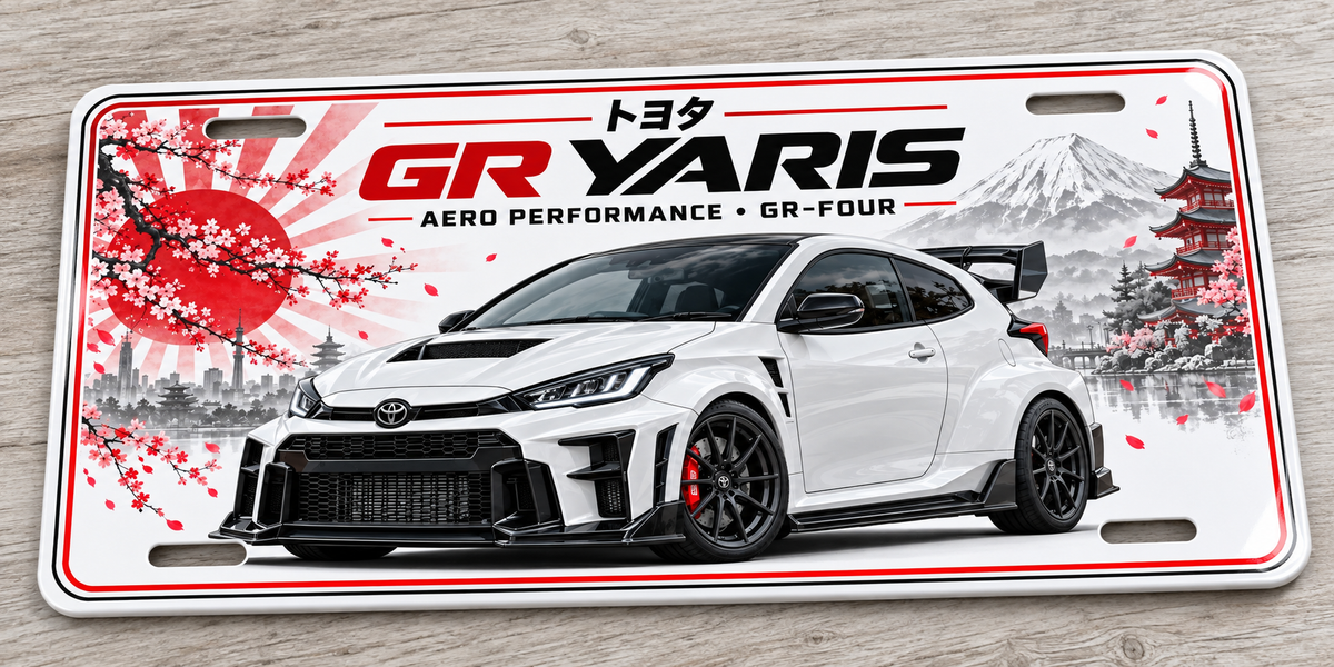 Toyota Yaris GR Japanese metal wall sign, glossy Printed show plate