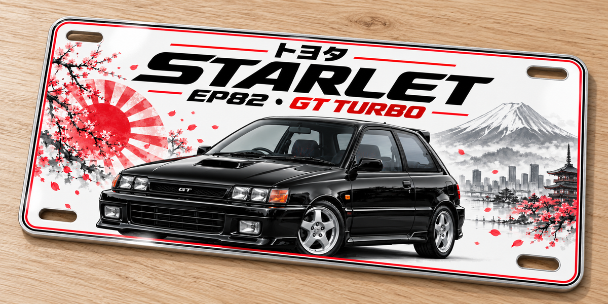 Toyota starlet Ep82 GT Turbo Japanese metal wall sign, glossy Printed show plate - Free Uk postage