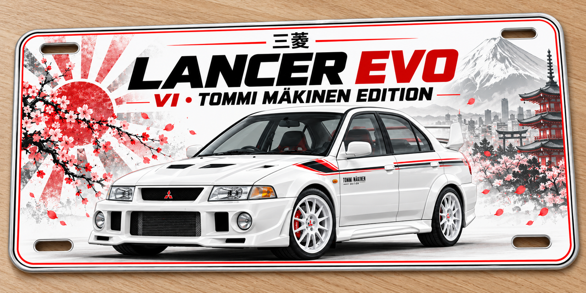 Lancer EVO TME Japanese metal wall sign, glossy Printed show plate