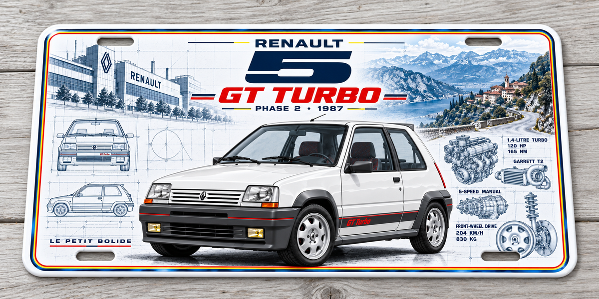 Renault 5 GT Turbo   metal wall sign, glossy Printed show plate