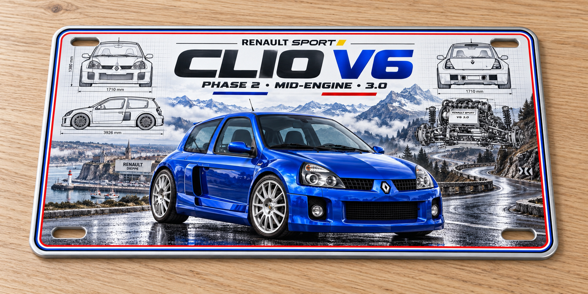 Renault Clio V6  metal wall sign, glossy Printed show plate