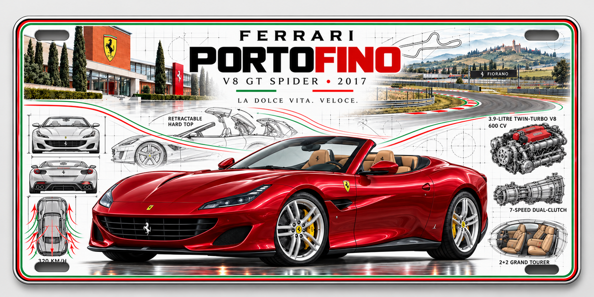 Ferrari Portofino metal wall sign, glossy Printed show plate