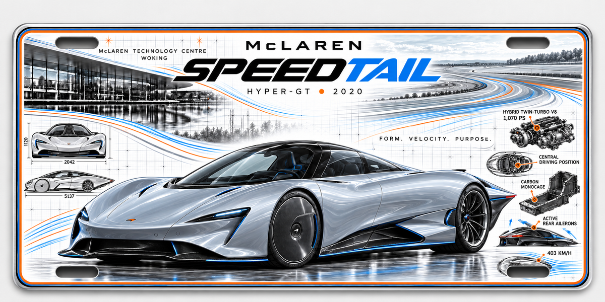 McLaren Speedtail metal wall sign, glossy Printed show plate - Free Uk postage