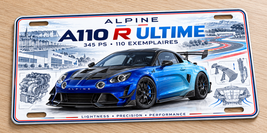 Alpine A110R Ultime metal wall sign, glossy Printed show plate - Free Postage