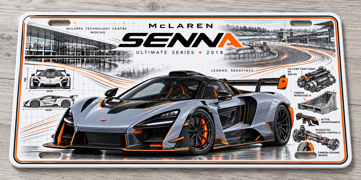 McLaren Senna metal wall sign, glossy Printed show plate - Free Postage