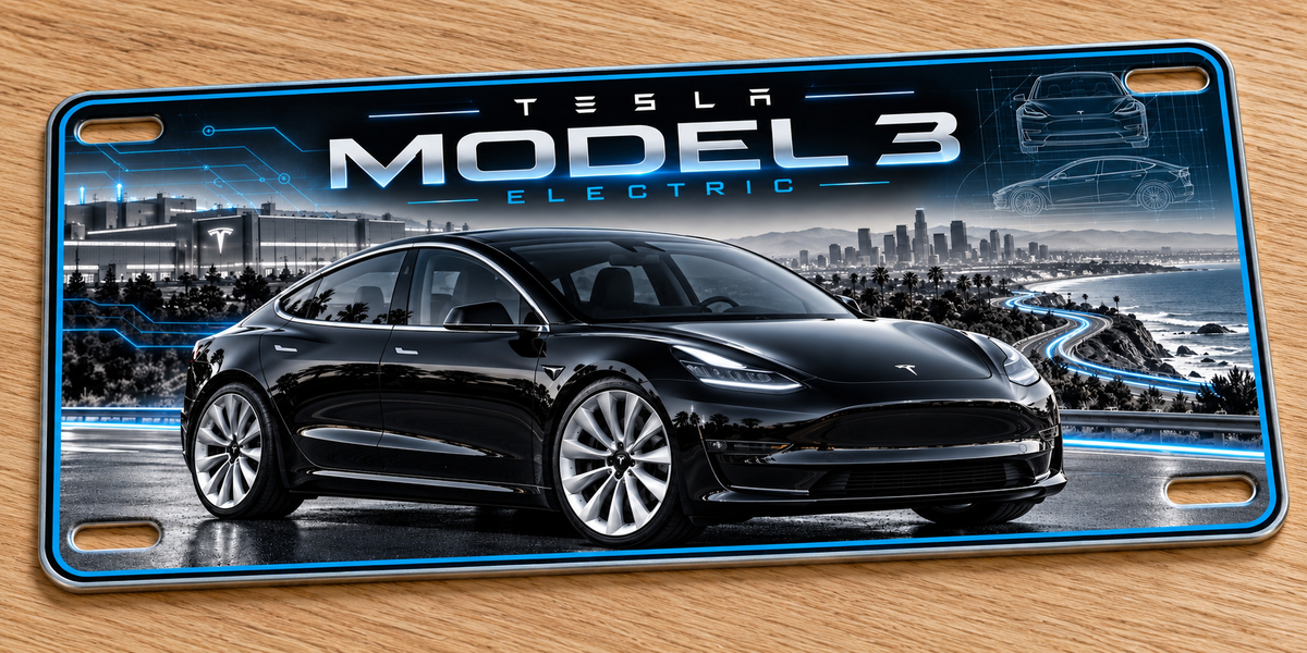Tesla Model 3  metal wall sign, glossy Printed show plate - Free Postage