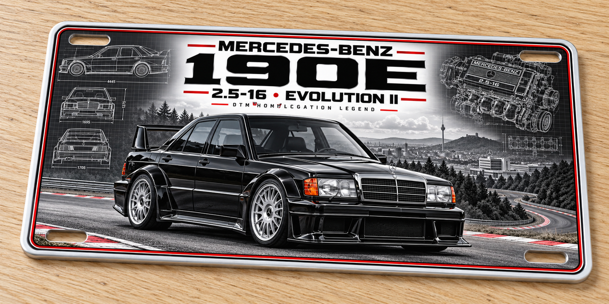 Mercedes 190E Evolution metal wall sign, glossy Printed show plate