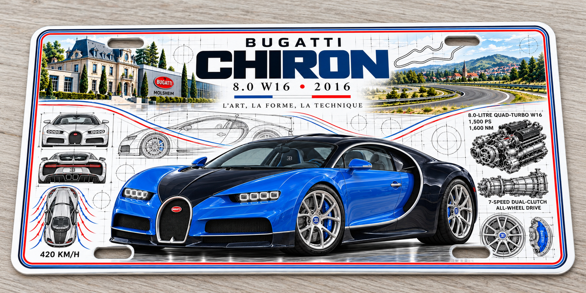 Bugatti Chiron metal wall sign, glossy Printed show plate