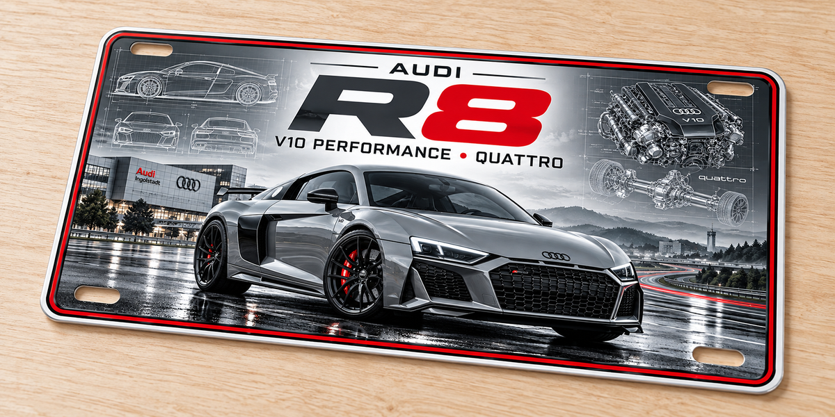 Audi R8  metal wall sign, glossy Printed show plate - Free Postage