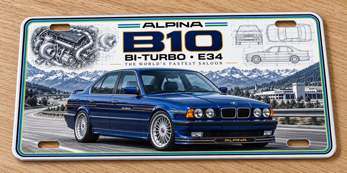Alpina B10 E34 metal wall sign, glossy Printed show plate