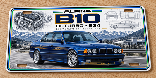 Alpina B10 E34 metal wall sign, glossy Printed show plate
