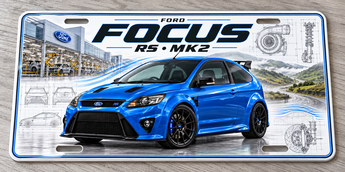 Ford Focus RS mk.2  metal wall sign, glossy Printed show plate - Blue