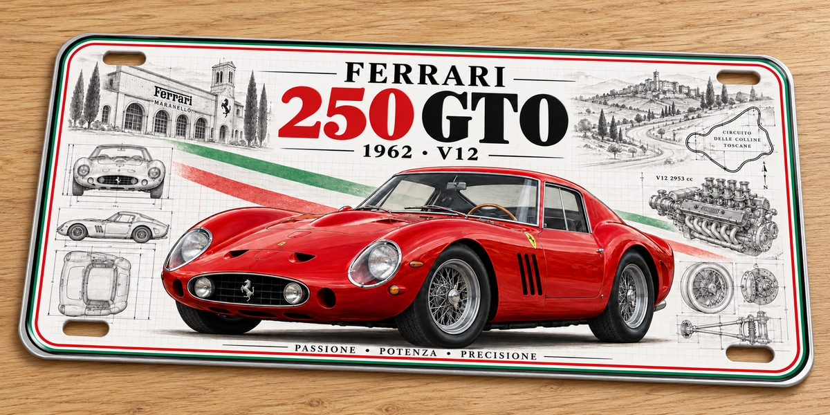Ferrari 250 GTO metal wall sign, glossy Printed show plate