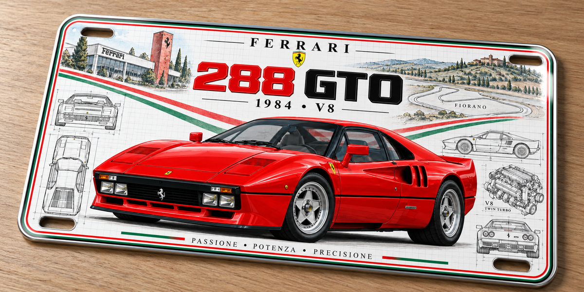Ferrari 288 GTO metal wall sign, glossy Printed show plate