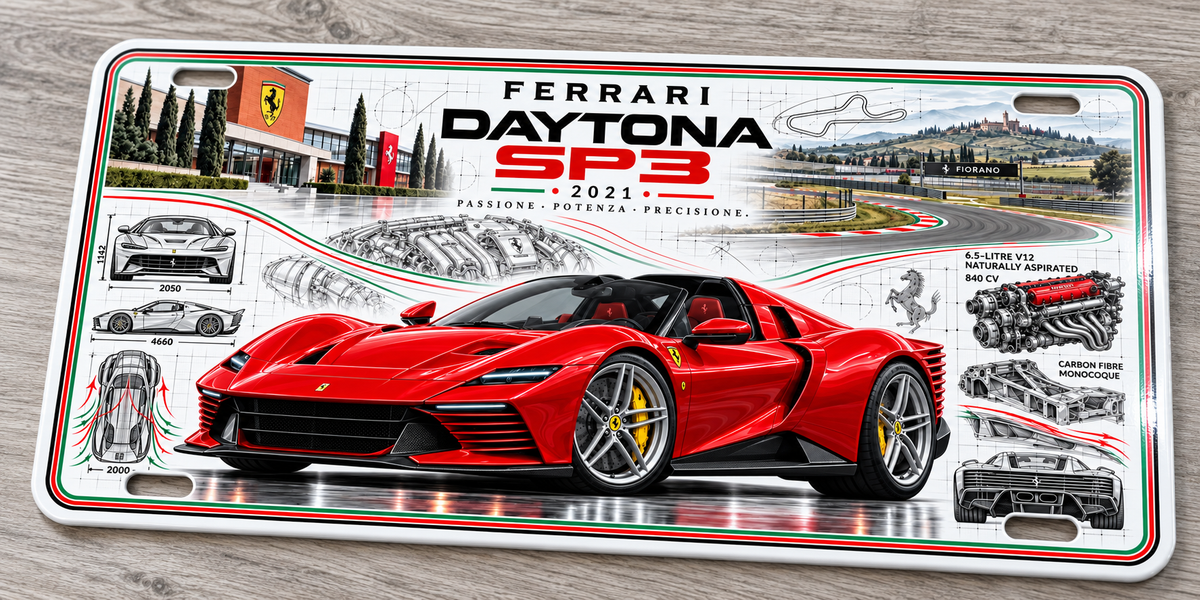 Ferrari Daytona SP3 metal wall sign, glossy Printed show plate