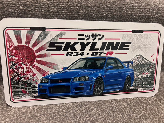 Nissan R34 Skyline GTR Japanese style metal wall sign, glossy Printed show plate