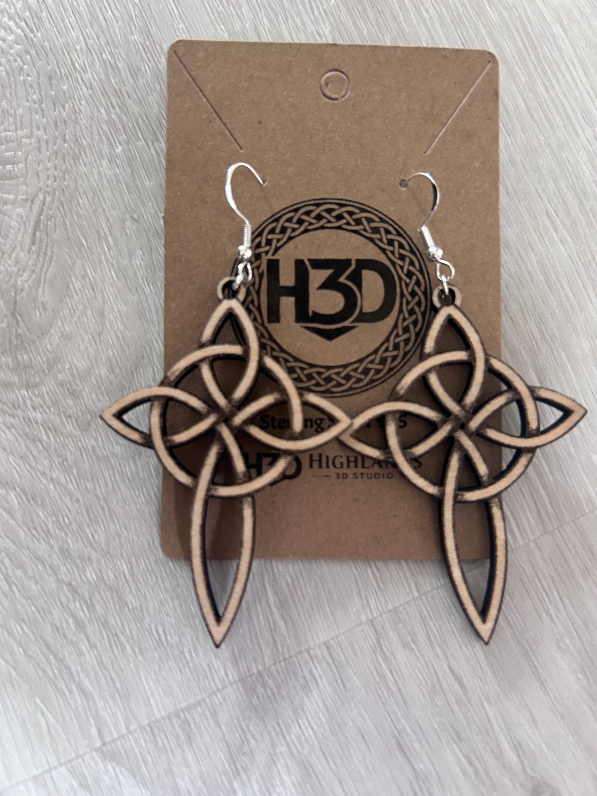 Celtic cross Wooden Dangle Drop Earrings sterling Silver Hooks