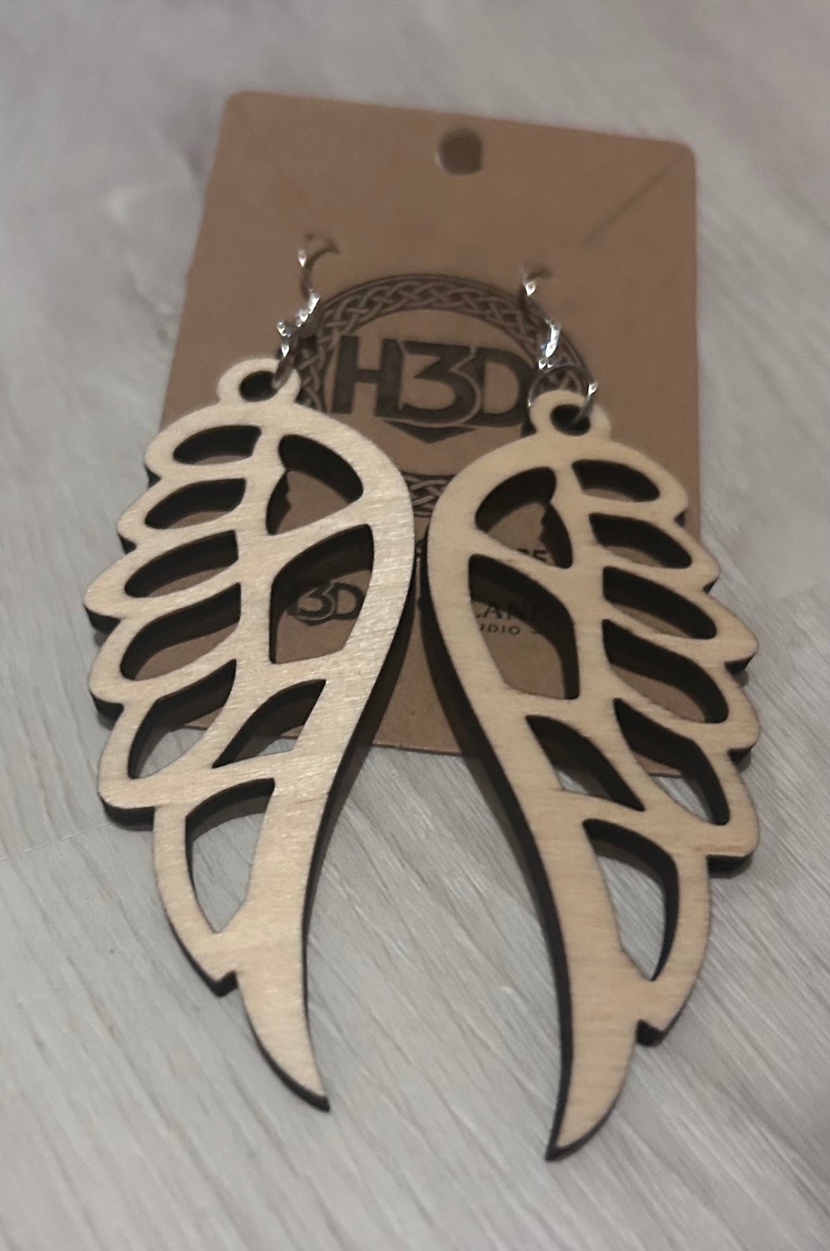 Earrings Angel Wings Wooden Dangle Drop Earrings - Free postage
