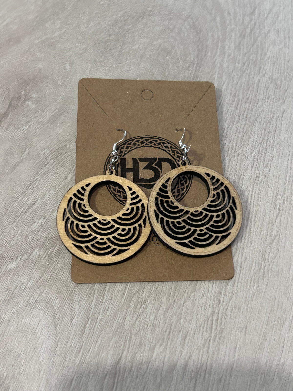 Celtic swirling winds  Wooden Dangle Drop Earrings sterling Silver Hooks - Free Postage