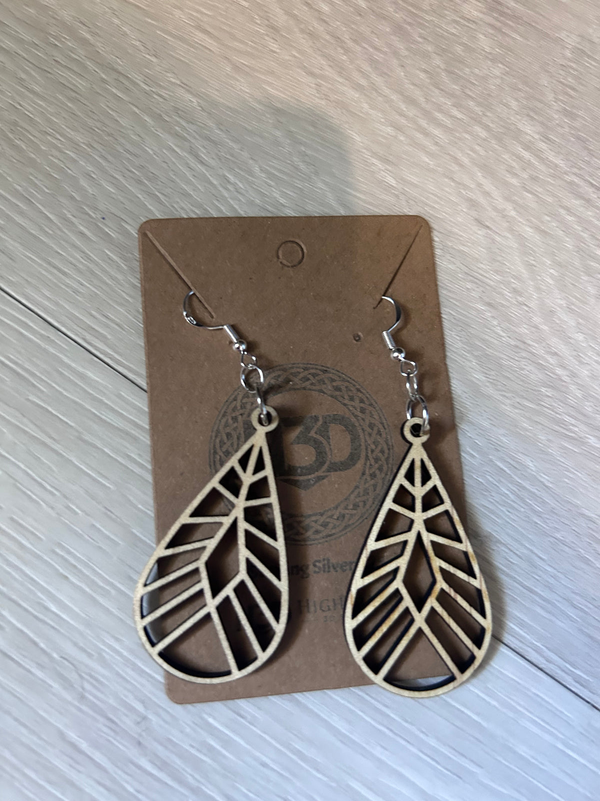 Drop leaf Wooden Dangle Drop Earrings sterling Silver Hooks - Free Postage