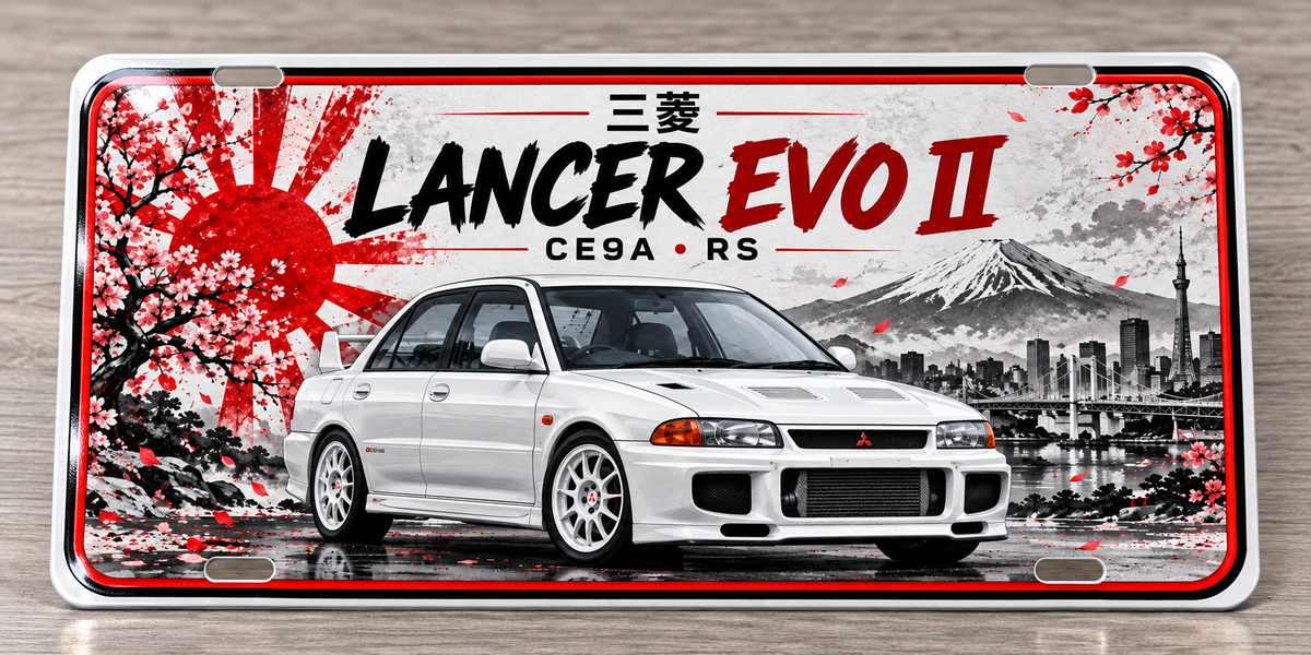 Lancer EVO RS 2 Japanese metal wall sign, glossy Printed show plate