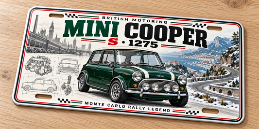Mini copper S metal wall sign, glossy Printed show plate - Free Postage