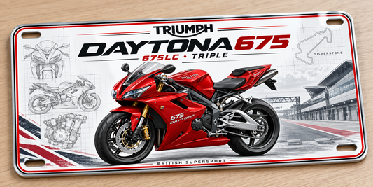 Triumph Daytona 675 metal wall sign, glossy Printed show plate